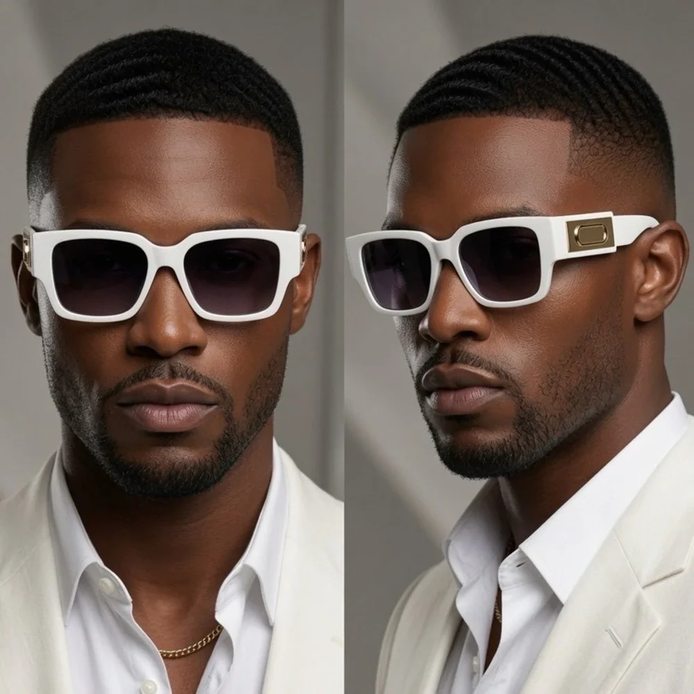 Men Bold White Square Sunglasses Idea Trendy Styling Confident Summer Fashion